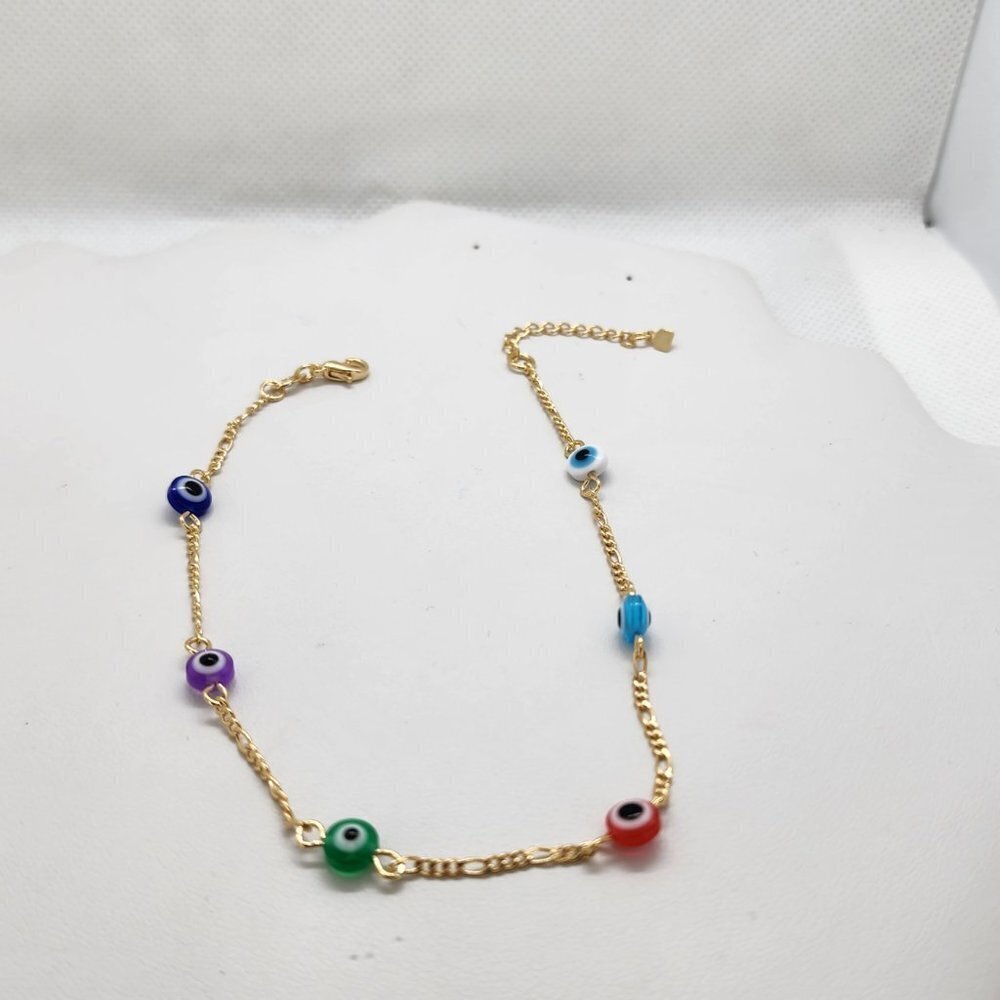 Brand New Brazilian 18k Multi Color Evil Eye Anklet - Picture 4 of 5